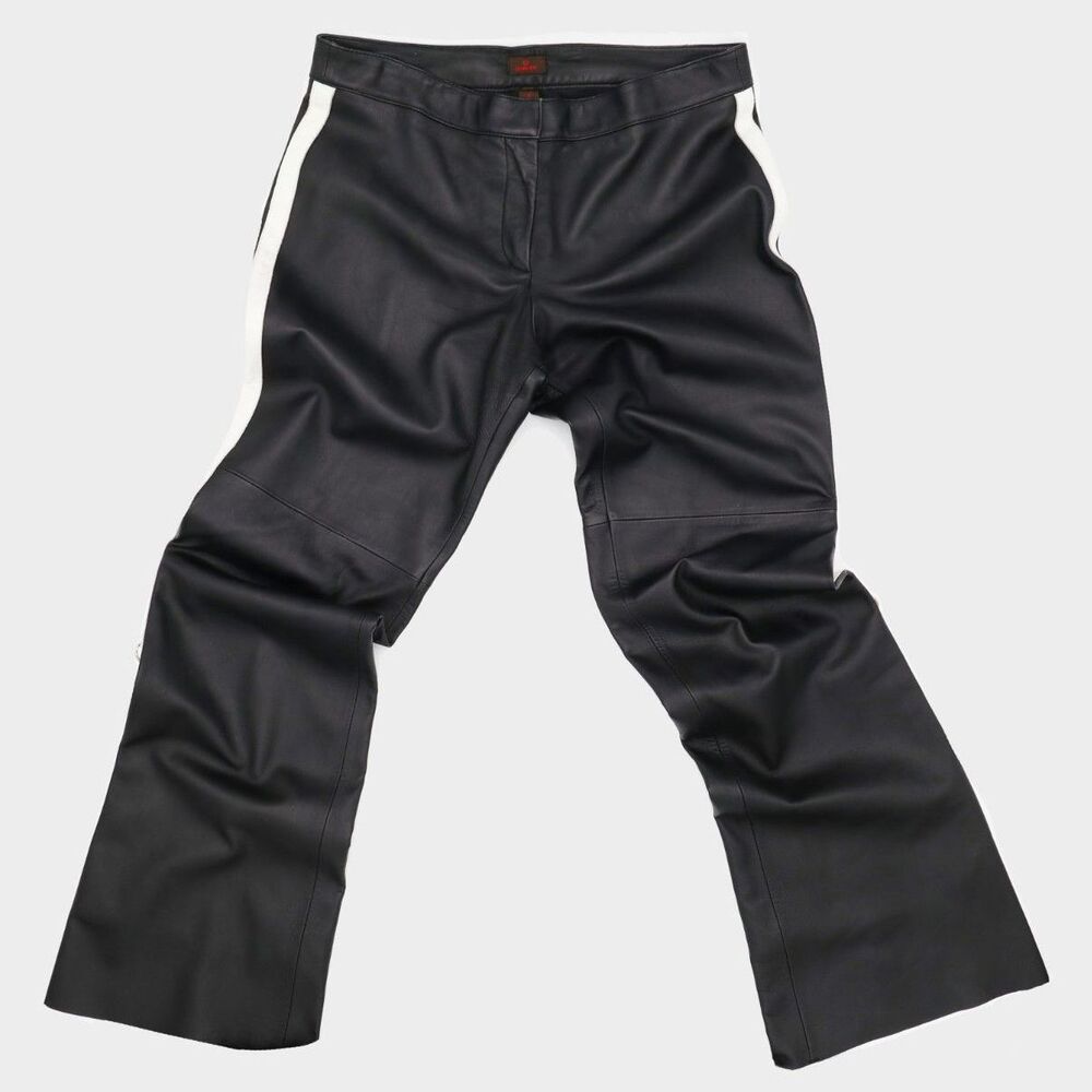 Vintage 90s Y2K Black White Striped Leather Mid-Rise‎ Pants Size Large